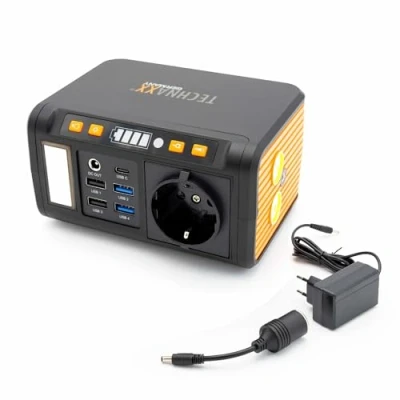 Immagine di Technaxx TX 205 mini centrale di alimentazione Power bank da 74Wh a 230V con presa integrata Batteria esterna per laptop, telefono cellulare, frigorifero, ecc. Pannello LED, lampada, 5xUSB