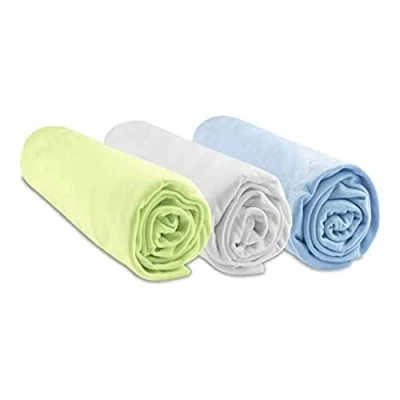 Immagine di Set di 3 lenzuolini con angoli in bambù per culla da bambino 40x80 / 40x90 cm Verde anice Azzurro Bianco