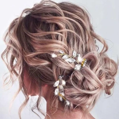 Immagine di Zoestar, Forcine a forma di fiore per acconciature da sposa con strass e cristalli, accessorio capelli donne ragazze (confezione 2, colore oro)
