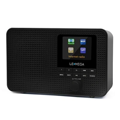 Immagine di LEMEGA IR1 Radio Internet WIFI portatile,radio digitale DAB/DAB+/FM,Bluetooth,doppio allarme,sveglia,60 preselezioni,uscita cuffie,display a colori,batterie o alimentazione di rete Finitura Nera