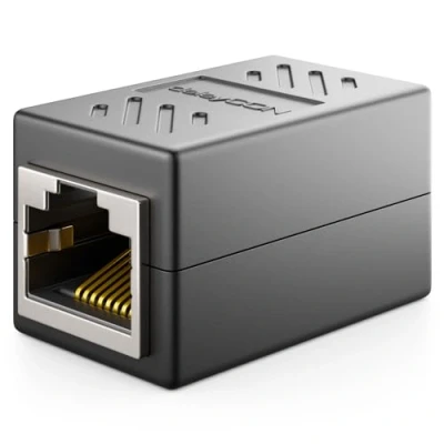 Immagine di deleyCON 1x CAT6 Accoppiatore Cavi di Rete Cavo Patch Ethernet Adattatore Componibile Schermato 2x Presa RJ45 DSL LAN Nero