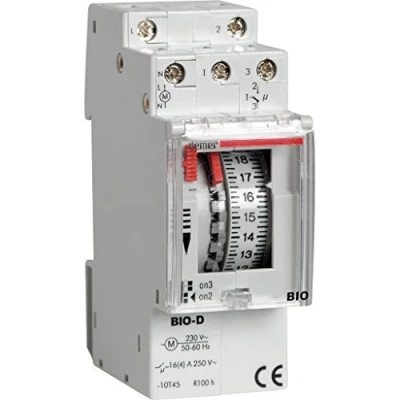 Immagine di VEMER VE087300 BIO D Interruttore Orario Elettromeccanico a Cavalieri, Programmazione Giornaliera, 2 Moduli DIN, Grigio