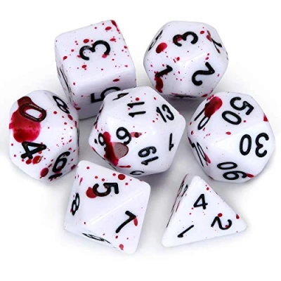 Immagine di FLASHOWL Dadi Poliedrici per Giochi di società Vampiro DND Set con Spray Irregolare Punto Blu poliedrico Ruolo Gioco D20 Dungeons And Dragons 7 (Fucsia)