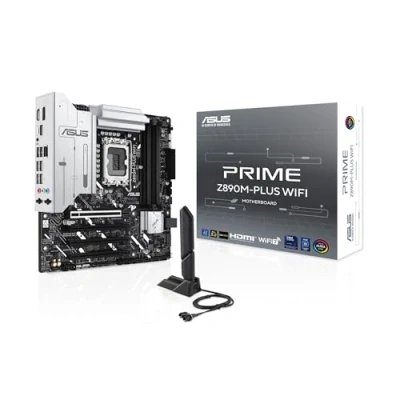 Immagine di ASUS Intel PRIME Z890M PLUS WIFI, Scheda Madre mATX, 10+1+2+1 Fasi di Alimentazione, PCIe 5.0, GPU Nuova generazione, Porta USB C 20Gbps, 3 Slot M.2, Wi Fi 7, Q Antenna