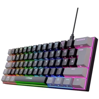 Immagine di Trust Gaming GXT 867 Acira 60% tastiera meccanica QWERTZ Layout tedesco, illuminazione RGB, doppi tasti occupati, USB Mini portatile programmabile, piccola da gioco PC