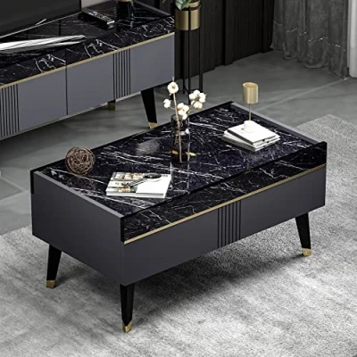 Immagine di KARYA Tavolino basso da salotto materiale in legno divano caffè moderno un design alla moda (Tavolino Antracite/Marmo)