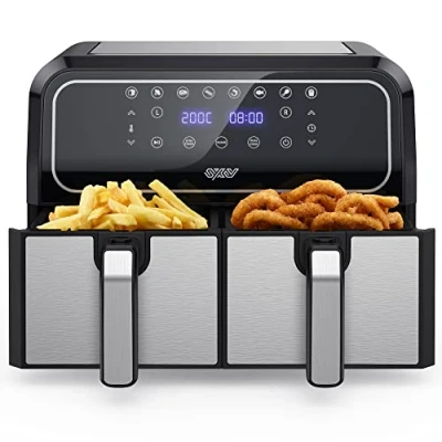 Immagine di Innsky Friggitrice ad Aria Doppio Cestello, 8L Calda a Doppia Zona, 8 programmi di Air Fryer con Promemoria Shake, IT Ricette
