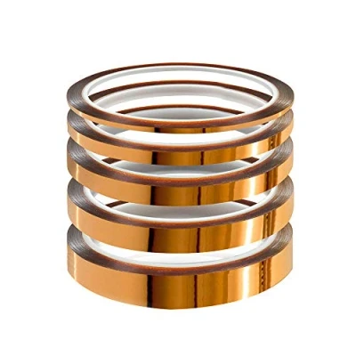 Immagine di YIXISI 5 pezzi Polyimide Tape Nastro, Nastro Adesivo Resistente al Calore con in Silicone, per la Mascheratura, Saldatura, Schede di sublimazione e Isolamento (3/6/8/10/12 mm x 33m)