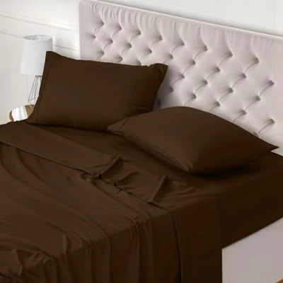 Immagine di Utopia Bedding Set Lenzuola Matrimoniali 4 Pezzi 180x200 cm Letto, Spazzolata Poliestre di Microfibra Lenzuolo con Angoli, Piatto e 2 Federe 50x75, Marrone
