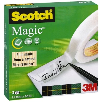 Immagine di Scotch Nastro adesivo Magic 2 Rotoli da 12 mm x 66 m Trasparente Opaco e Scrivibile Ottimo per Casa, Ufficio Scuola