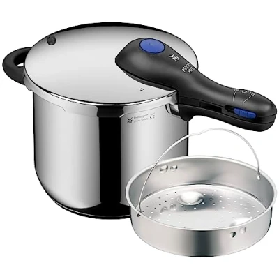Immagine di WMF Perfect Plus One Pot pentola a pressione induzione, 6,5 l, con inserto, protezione fiamma, grande segnale di cottura, 2 livelli manico coperchio
