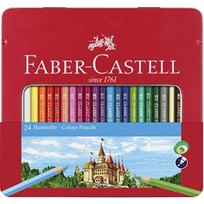 Immagine di FABER CASTELL 115824 Astuccio in metallo con 24 matite colorate Castello, colori assortiti