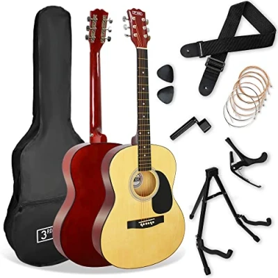 Immagine di 3rd Avenue Pacchetto con chitarra acustica di dimensioni standard 4/4 livello beginner, custodia da trasporto, plettri e corde riserva, stand, tracolla, capotasto Naturale