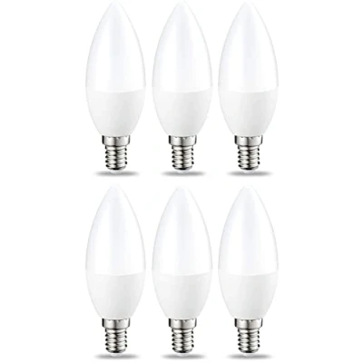 Immagine di Amazon Basics Lampadina piccola a candela, LED, attacco Edison E14 (SES), 5.5 W (equivalente 40 W), luce bianca calda, non dimmerabili, confezione da 6