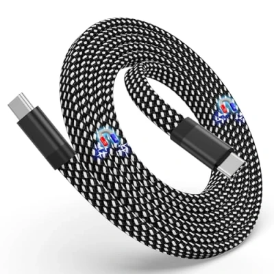 Immagine di Magtame cavo USB C magnetico da a 60 W (3 A), di ricarica avvolto 1,5 m, piatto in nylon intrecciato tipo C, compatibile con dispositivo per pad, nero