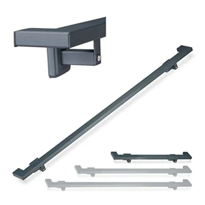 Immagine di relaxdays Antracite Corrimano Rettangolare per Scale, Passamano Interni, 100 cm, con Staffa Supporto a Parete, Acciaio, PP, 5 cm