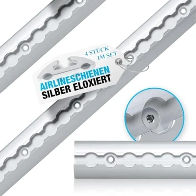 Immagine di NTG 4 pezzi 1m di guida in alluminio binario ancoraggio forma semicircolare rotonda con fori 1000 mm fusibile carico per camion, rimorchi e camper forata argento anodizzato