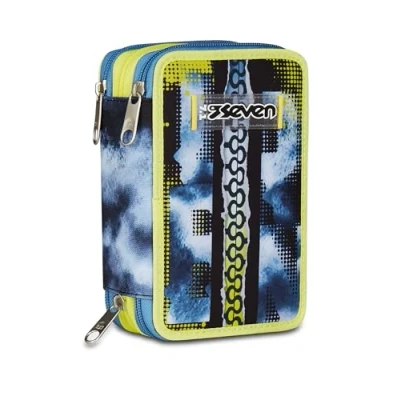 Immagine di Seven Astuccio Scuola 3 Zip, Grigio, Portapenne Triplo Scomparto Completo Di Penne, Matite, Colori, Accessori Zaino, Elementare, Bambino