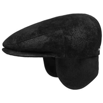 Immagine di Stetson Coppola con Paraorecchie Kent Pigskin Uomo Made in The EU Berretto Pelle Cappello Piatto Protezione Orecchie Visiera, paraorecchie, Fodera Inverno Autunno/Inverno L (58 59 cm) Nero