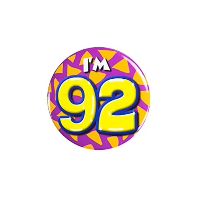 Immagine di PD Party 6014792 Compleanno Distintivo/Spillo Badge Celebrazione Festa I&#039;m 92, Multicolore, 5.5cm Lunghezza x Larghezza 0.5cm Altezza