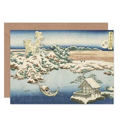 Immagine di Artery8 Hokusai Sumida River In Snow Japanese Painting Fine Art Greeting Card Plus Envelope Blank Inside fiume Neve giapponese Pittura