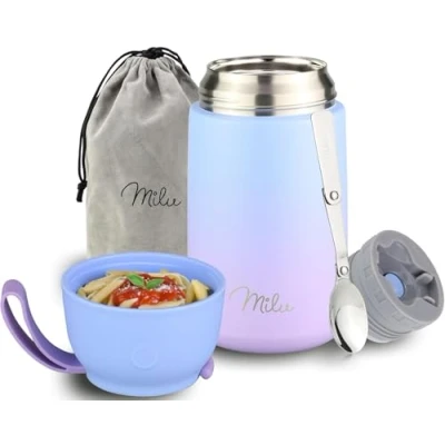 Immagine di Milu Thermo per Alimenti 800 ml Contenitore Termico di Acciaio Inossidabile, Isotermico Sottovuoto Cibi Caldi e Freddi (Viola Blu, 800ml)