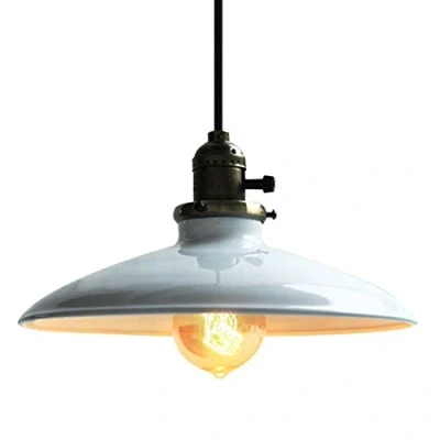 Immagine di Lightess Lampada a Sospensione Vintage Rustico Industriale Diametro 25.5 cm Soffitto di Alta Qualità per Sala Cucina Salotto Camera da Letto,E27 (Bianco)