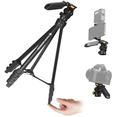 Immagine di TARION Treppiede per Smartphone e Fotocamera Compatto: da Viaggio Portatile Leggero con Testa del Rimovibile Morsetto Telefono DSLR Camera Video Vlog Stream