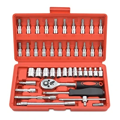 Immagine di Gunpla 46 Pezzi Set di Chiavie a Cricchetto 1/4&quot; Metrici 4 14mm, Inserti Torx PH SL e PZ, con Chiavi Bussola 72 Denti in Cromo Vanadio Cr V