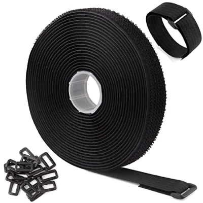 Immagine di WSZJINB Fascette Fermacavi da 5m x 2cm con 25 Fibbie, Nere Riutilizzabili, a Strappo, Cinghie per Cable Management, Organizzatore Cavi, di Larghezza Nero
