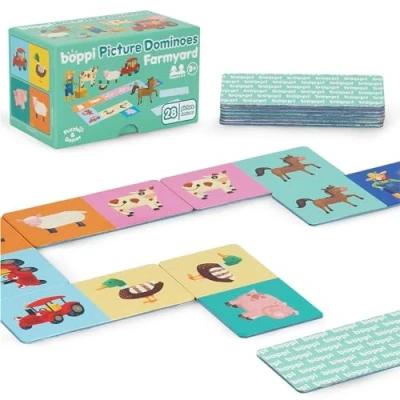Immagine di boppi Set Domino Gioco con immagini per bambini piccoli colorato Montessori a tema animali da cortile/STEM Giochi dai 3 anni in su