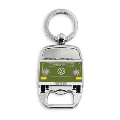 Immagine di Brisa VW Collection Volkswagen Portachiavi vintage in metallo con apribottiglie/cavatappi, per chiavi/zaino/borsa, Camper T2 Bus design (Fronte Bus/Verde)