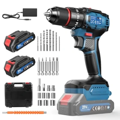 Immagine di Avvitatore a Batteria Con Motore Brushless, Trapano 21 V, Set 2 Batterie 2.0 Ah, di Cacciavite Elettrico 20+3 Livelli Coppia, 26 Accessori e Custodia, Per Riparazioni Fai da te