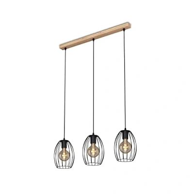 Immagine di Briloner lampada a sospensione in legno, retrò, raggio 3 luci, E27 max. 60 watt, da sala pranzo