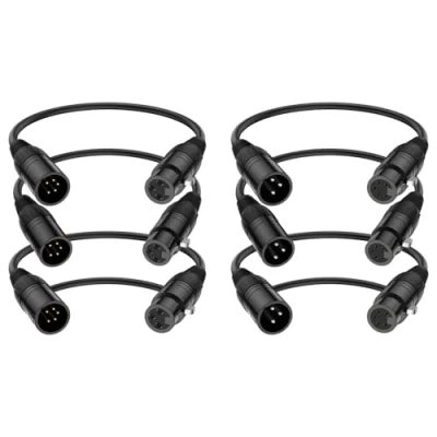 Immagine di J&amp;D Cavo XLR, XLR Maschio 3 Pin a Femmina 5 e Audio, Confezione da 6 per Illuminazione DMX, 30 cm