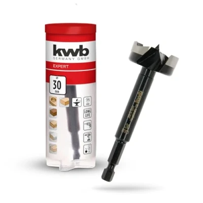 Immagine di kwb punta Forstner, Ø 30 mm, a tazza (per legno, testa forgiata, affilatura speciale, fori rapidi e senza strappi, centrale rettificata su 4 lati, per avvitatori trapani batteria)