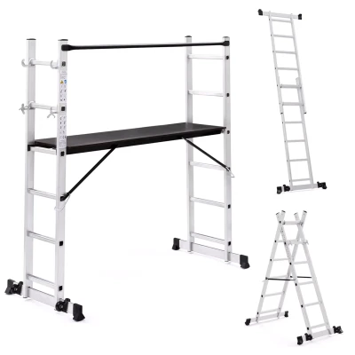 Immagine di IDMarket Ponteggi in alluminio scala multifunzione con piattaforma modulare su ruote, altezza 165 cm