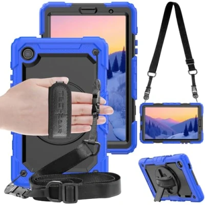 Immagine di TECHGEAR Custodia Compatibile con Samsung Galaxy Tab A7 Lite 8.7&quot; (SM T220 / SM T225), Cover Antiurto Resistente Supporto Integrato Girevole a 360 Gradi, Cinturino Mano e Tracolla Attaccabile