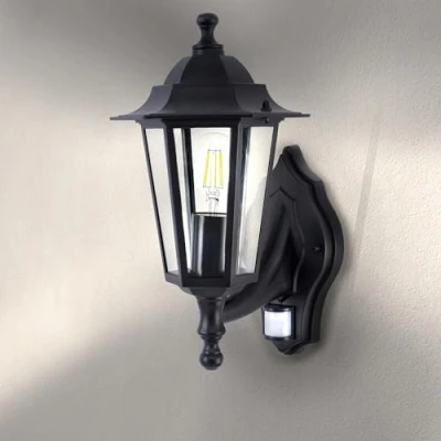 Immagine di Ledvion Classic Vela, Lampada classica da esterno con sensore, Nero, Attacco E27, parete, esterno, IP44
