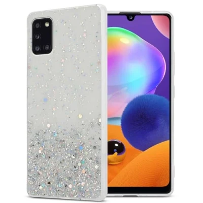 Immagine di Cadorabo Custodia compatibile con Samsung Galaxy A31 in Trasparente glitter Coperchio protettivo silicone TPU flessibile scintillanti