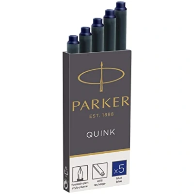 Immagine di Parker Quink Cartucce d&#039;inchiostro formato lungo, 2 confezioni da 5 (10 totali), colore: Blu