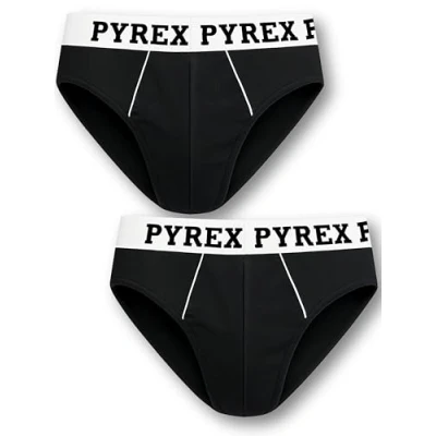Immagine di Pyrex Slip Uomo Cotone Elasticizzato (Confezione da 2) Mutande Traspiranti in Taglie M a XXL (IT, Testo, M, Regular, 2 Neri)