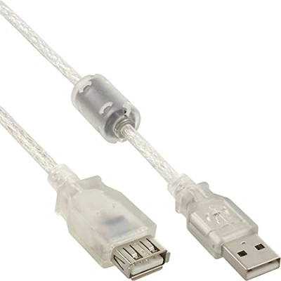 Immagine di InLine® Prolunga USB 2.0 da maschio a femmina, tipo A, trasparente, con nucleo in ferrite, 1,8 m