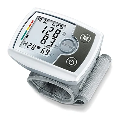 Immagine di Sanitas SBM 03 Sfigmomanometro da polso completamente automatico con cardiofrequenzimetro, custodia inclusa