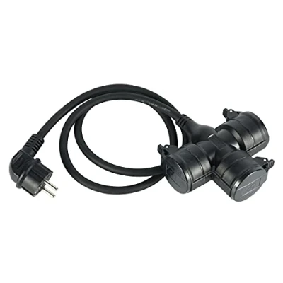 Immagine di Electraline 55095 Prolunga/Adattatore 1.4 M da Cantiere in Gomma Neoprene H07RN F 3G1.5, Multipresa tripla con 3 prese Schuko coperchio IP44 per ambienti esterni, Spina