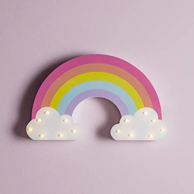 Immagine di Lights4fun Lampada di Legno a Forma Arcobaleno con 14 LED Bianco Caldo Pile