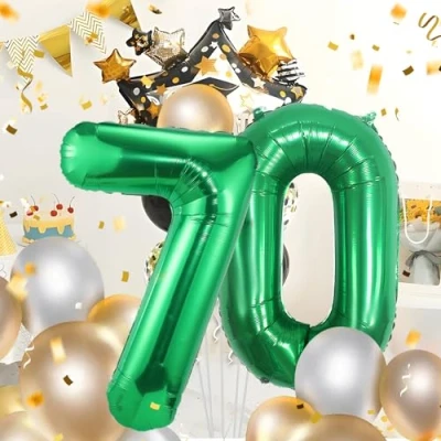 Immagine di Palloncini Compleanno 70 anni Verde 101 CM Palloncino Numero Gonfiabile in Foil Decorazioni di un uomo donna Vola con l&#039;Elio