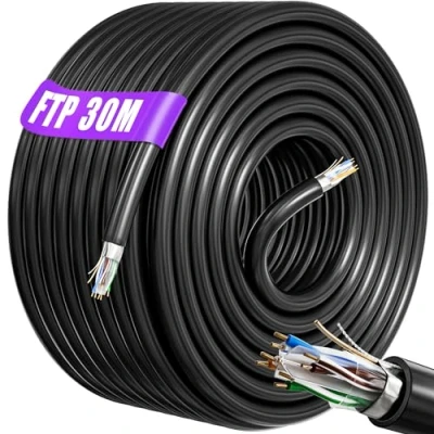 Immagine di Cavo Ethernet Cat 6 da 30m RJ45 Cavo, di Rete LAN FTP Schermato ad Alta Velocità Per Connessione Internet Veloce Gigabit23AWG Patch 30 Metri Esterni Interni Resistente Alle Intemperie