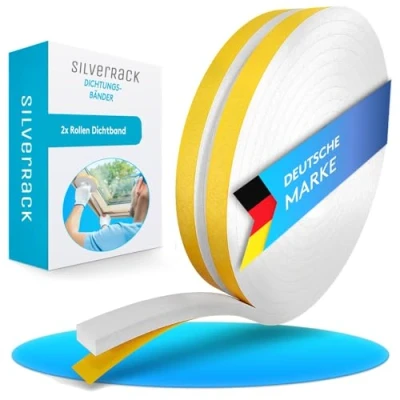 Immagine di SilverRack Guarnizione autoadesiva per porta, 8 m, colore bianco, 12 mmx6 mm, 2 rotoli da 4 paraspifferi risparmiare sui costi di riscaldamento