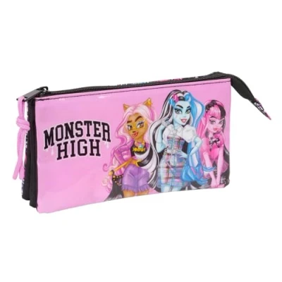 Immagine di safta MONSTER HIGH DRAMA astuccio triplo, per bambini, ideale bambini in età scolastica, comodo e versatile, qualità resistenza, 22 x 3 12 cm, multicolore, M, Casual